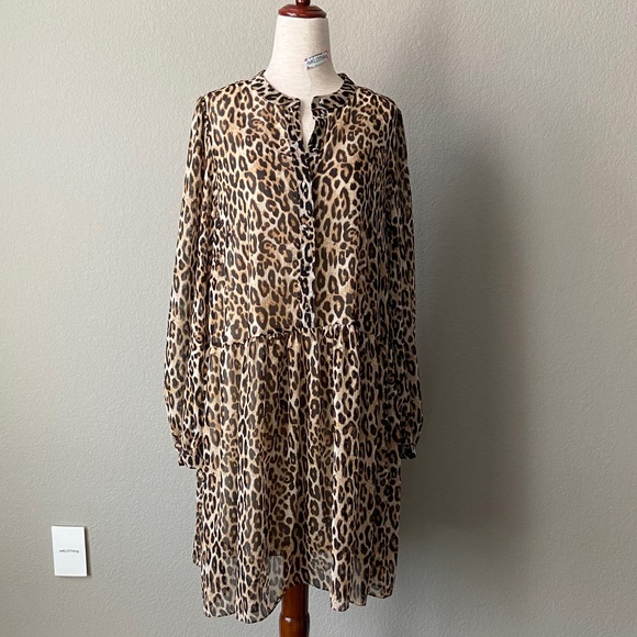 ❌SOLD❌ Chiffon Leopard-print Puff-sleeved Dress - Picture 5 of 16